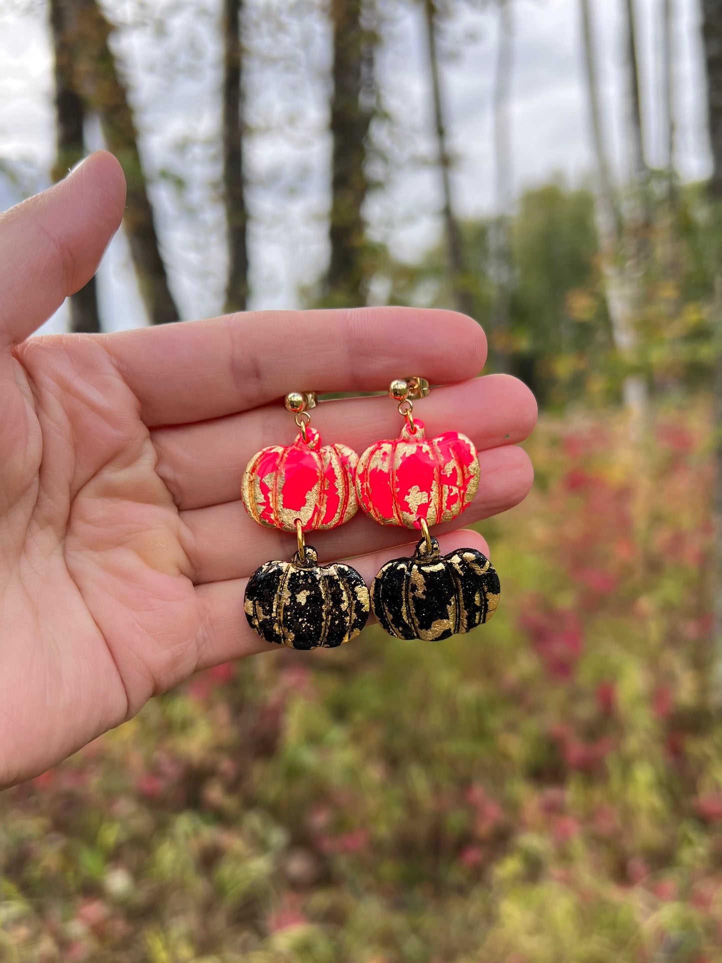 Stacked Pumpkin Earrings -Pink and Black