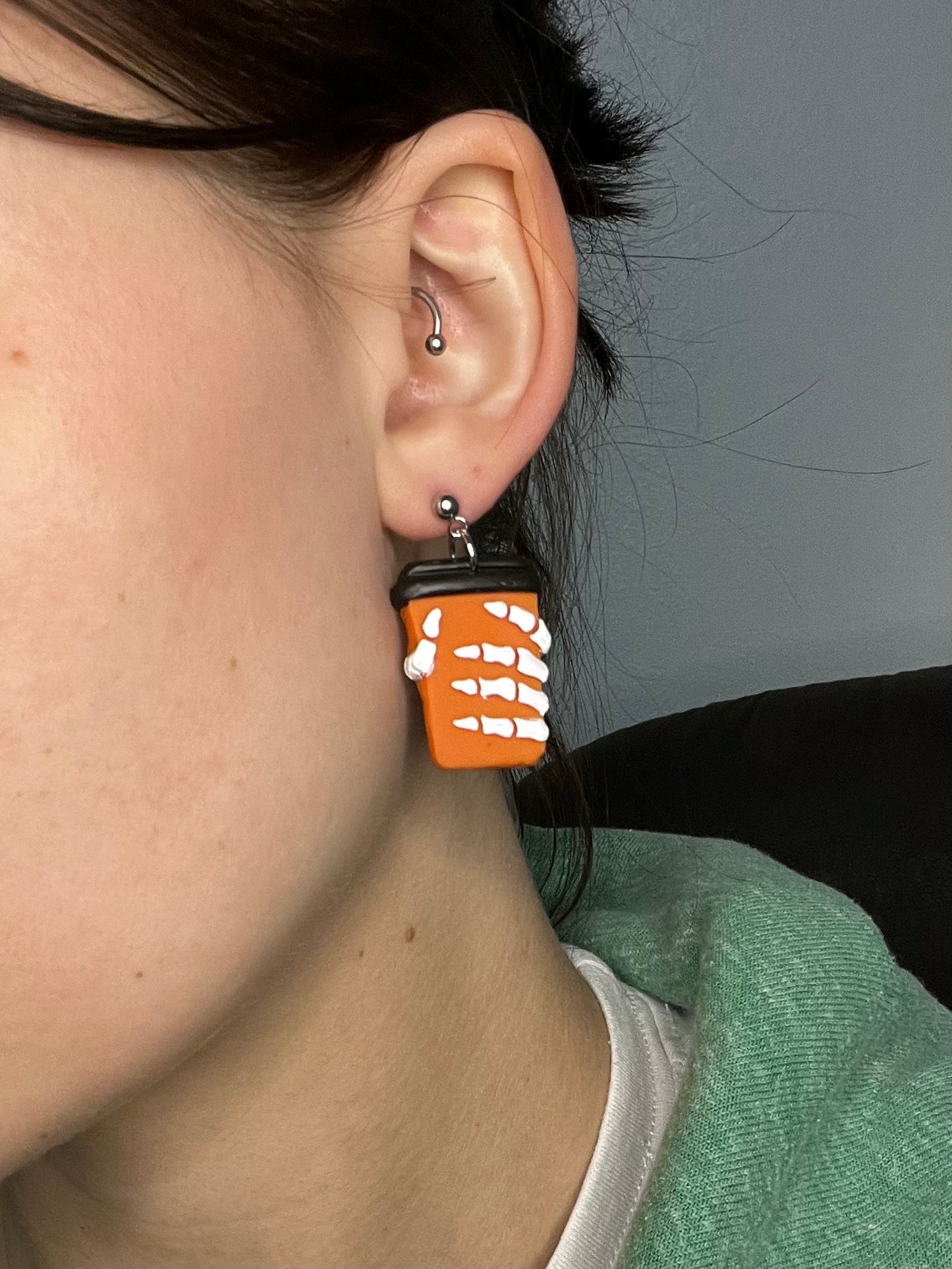 Skeleton Hand Coffee Cup Polymer Clay Earrings