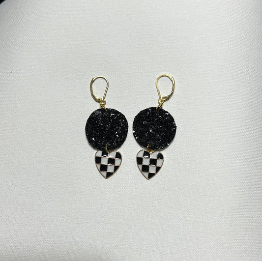 Checkered Heart Earrings