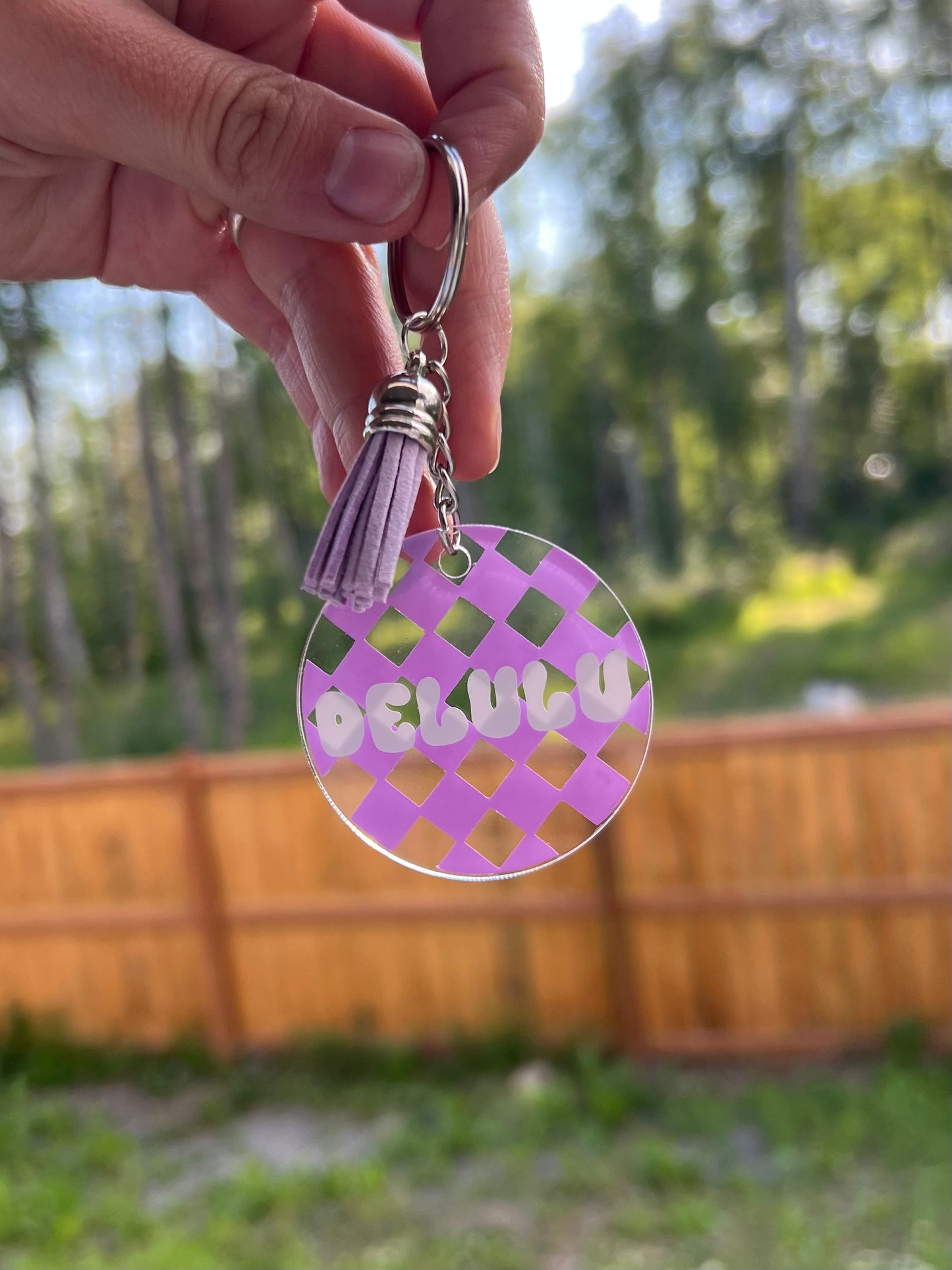 Delulu Checkered Keychain - Acrylic