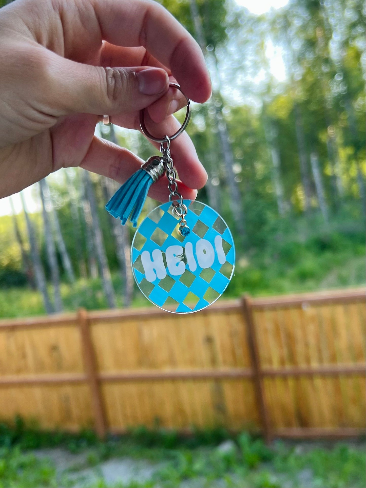 Custom Checkered Name Keychain - Acrylic