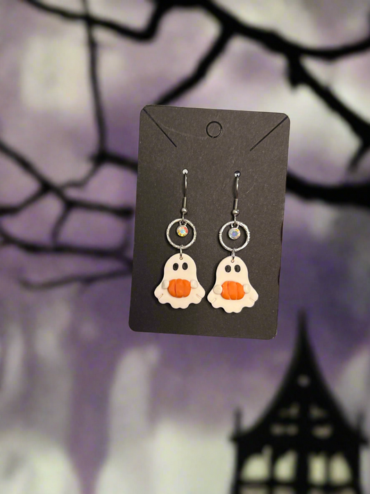 Ghost Holding Pumpkin Earrings