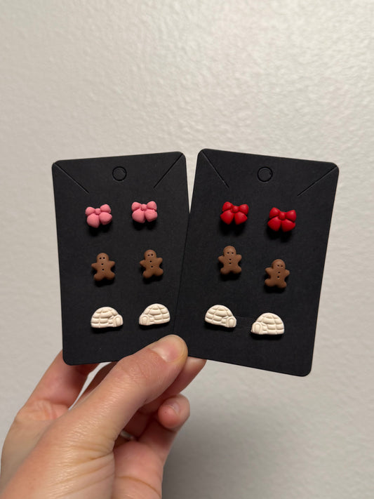 Christmas Polymer Clay Stud Earring Trio