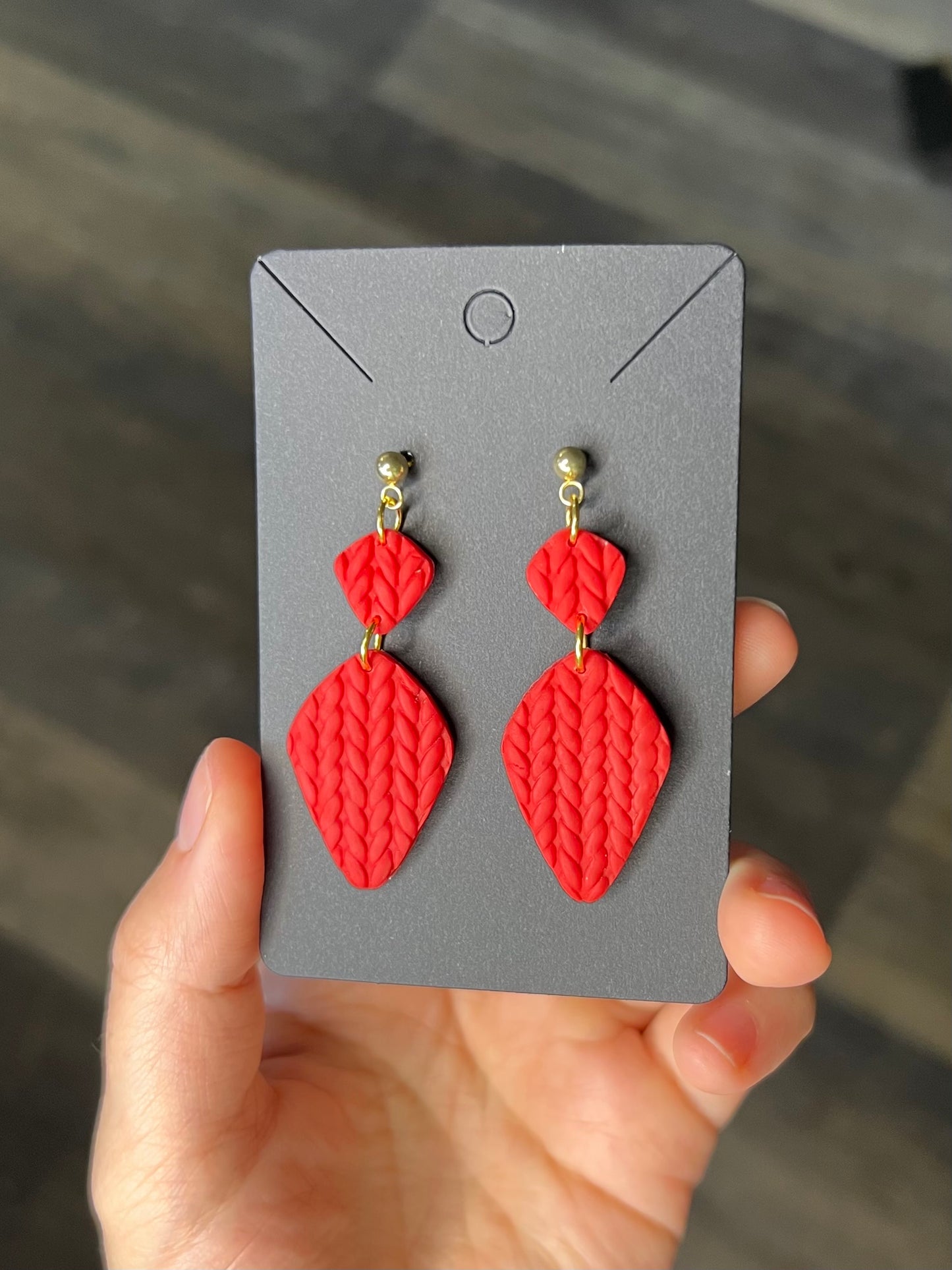 Sweater Textured Red Earrings