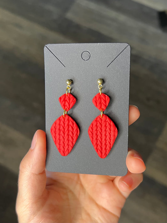 Sweater Textured Red Earrings