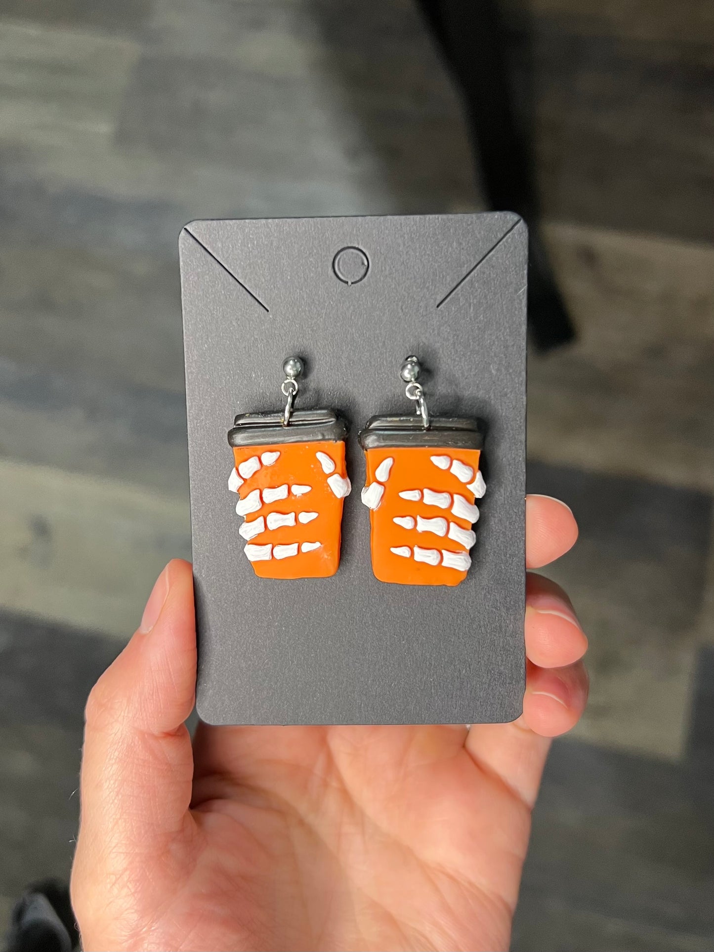 Skeleton Hand Coffee Cup Polymer Clay Earrings