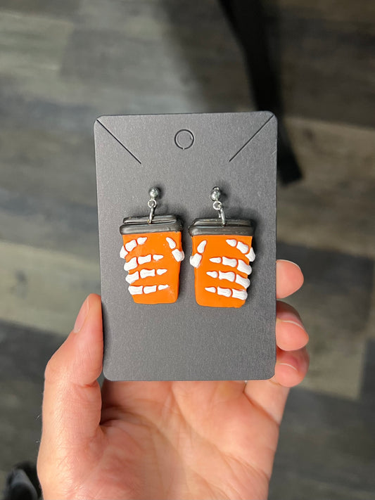 Skeleton Hand Coffee Cup Polymer Clay Earrings