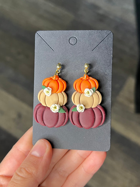 Stacked Pumpkin Polymer Clay Earrings