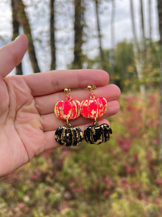 Stacked Pumpkin Earrings -Pink and Black