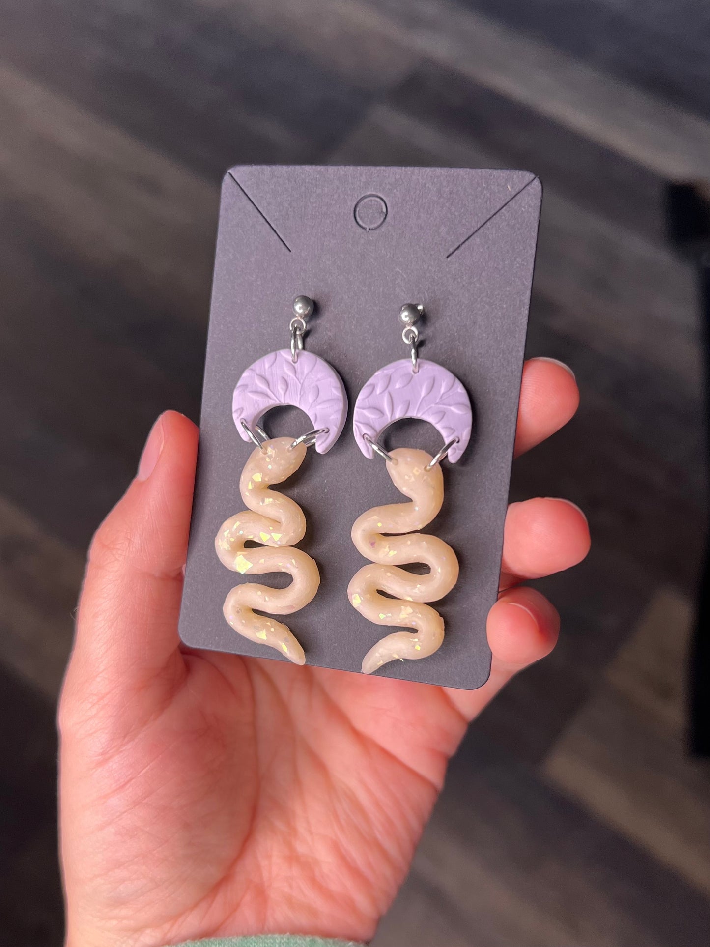 Moon and Snake Dangle Earrings