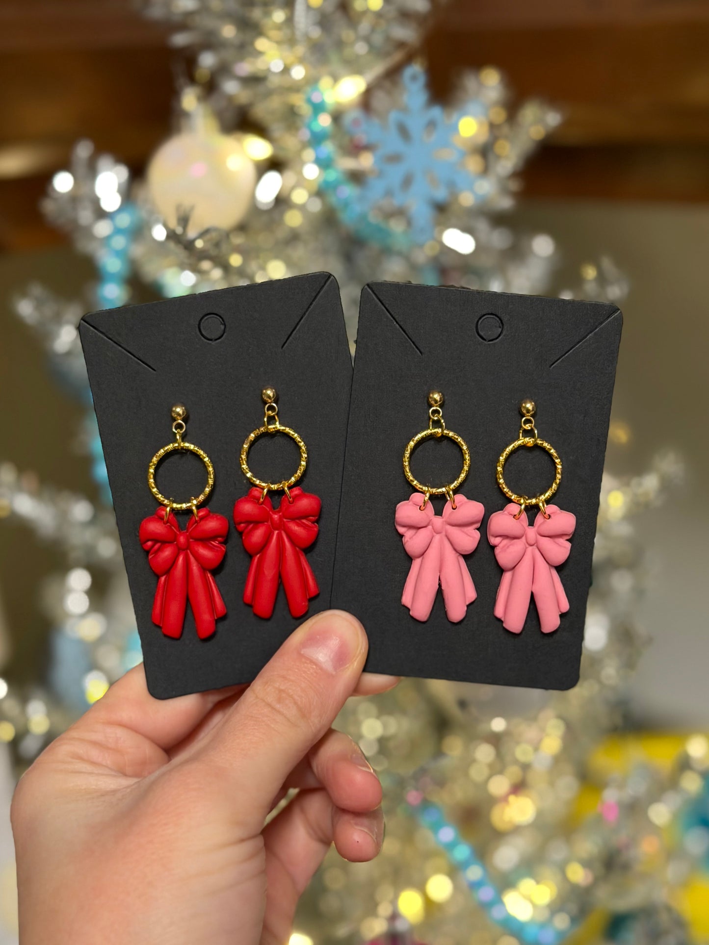 Holiday Bow Polymer Clay Earrings